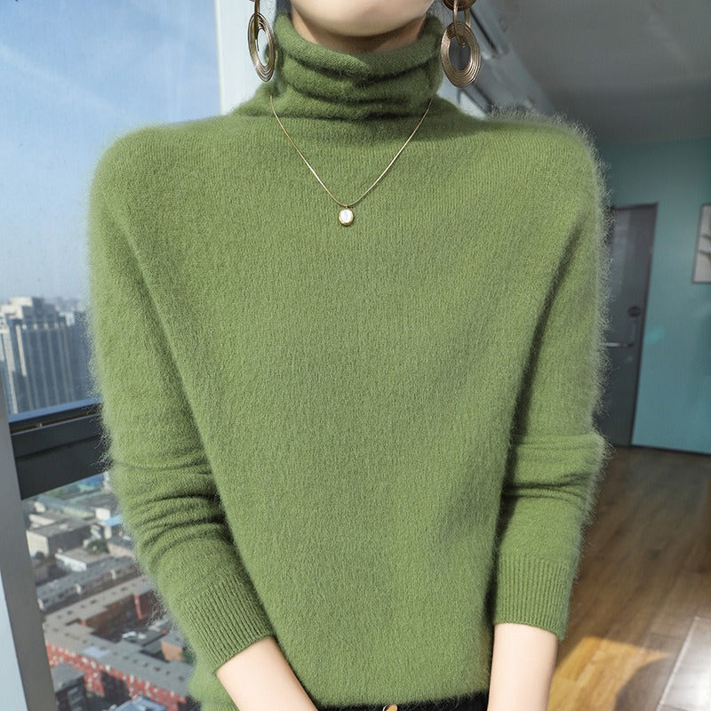 Damski sweatshirt – Wełna – Luźny krój – Wysoki kołnierz – Rybaczane mankiety