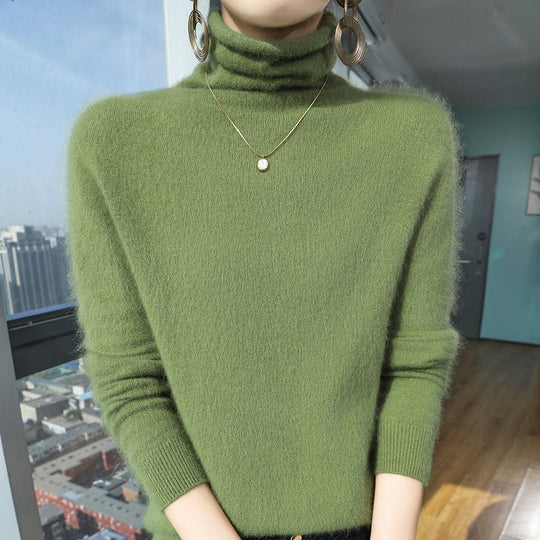 Damski sweatshirt – Wełna – Luźny krój – Wysoki kołnierz – Rybaczane mankiety