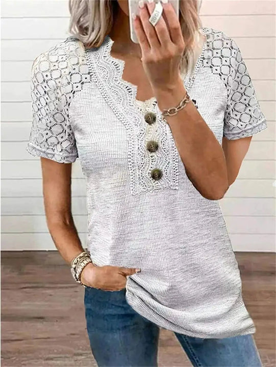 T-Shirt z Krótkim Rękawem z Koronkowymi Detalami dla Kobiet | Idealny na Wiosnę i Lato