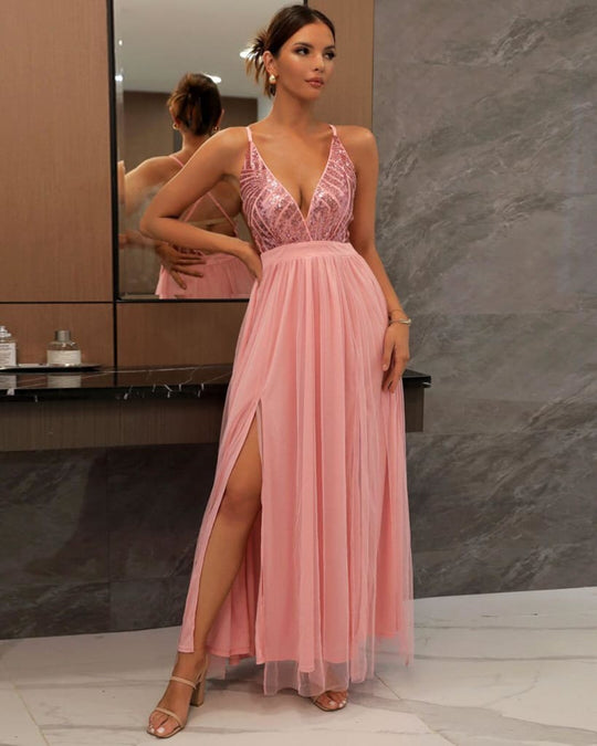 Kobieta | Maxi Sukienka z Koronką i Tiulem | Regulowane Ramiączka | Elegancki Styl Wieczorowy | Na Specjalne Okazje