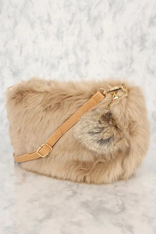 Seksowna Beżowa Torebka na Ramię z Sztucznego Futra