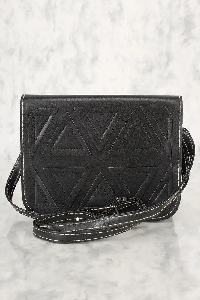 Seksowna Czarna Geometrczna Mini Torebka na Ramię z Ekoskóry