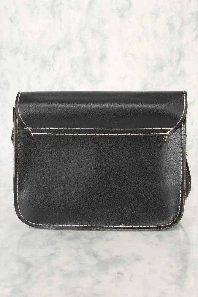 Seksowna Czarna Geometrczna Mini Torebka na Ramię z Ekoskóry