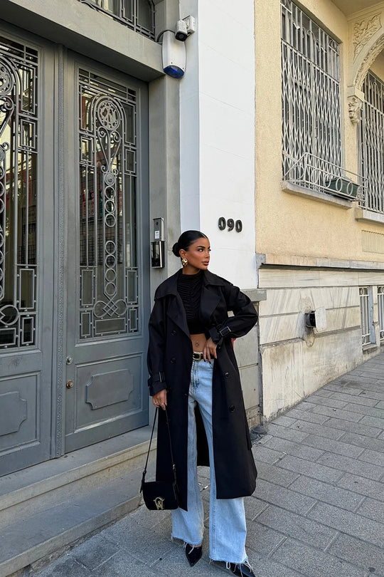 Marie | Czarny trencz w eleganckim designie dla kobiet