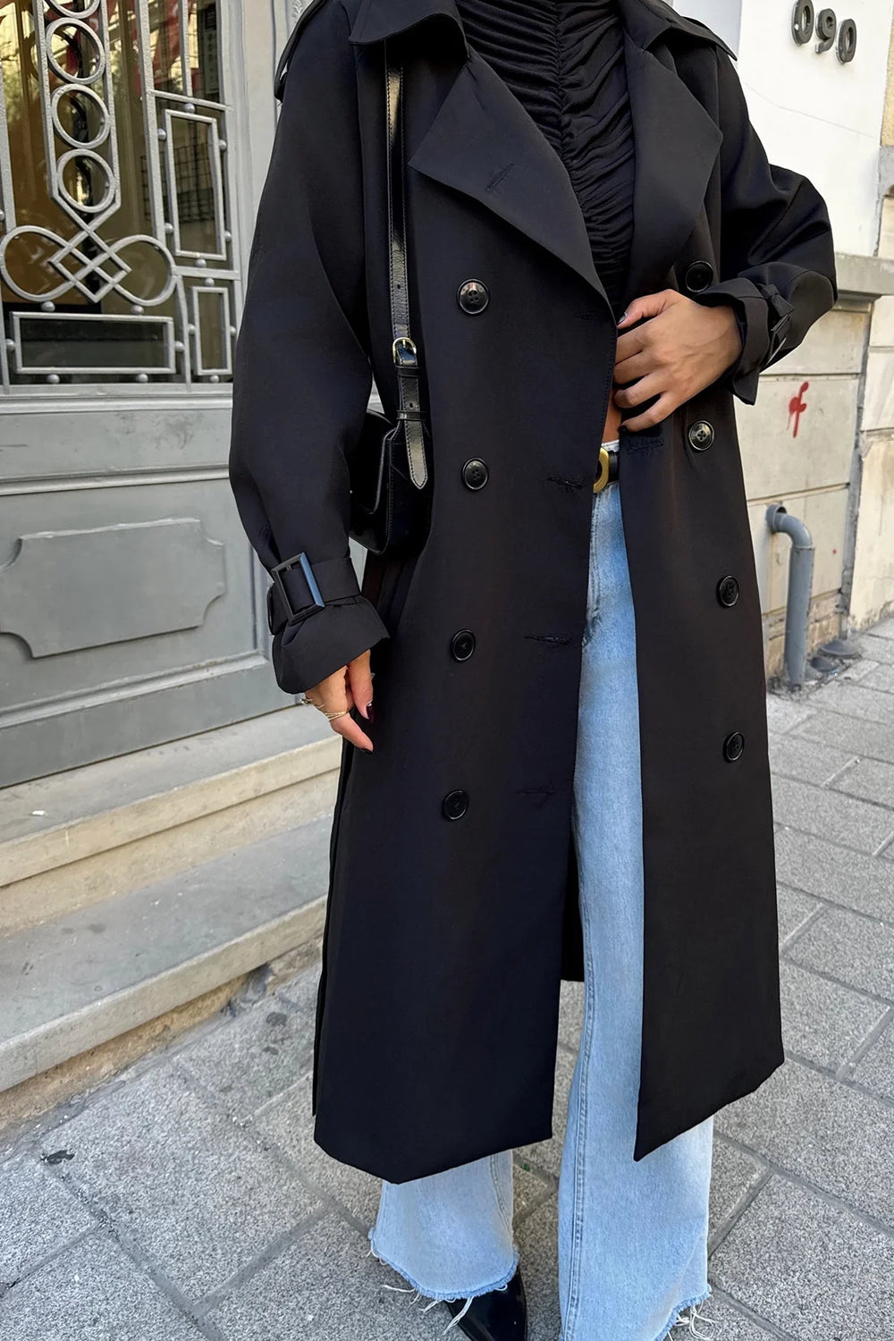 Marie | Czarny trencz w eleganckim designie dla kobiet