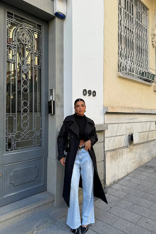 Marie | Czarny trencz w eleganckim designie dla kobiet